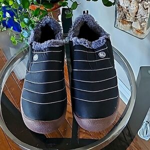 Men's F Ankle Snow Boots Black Fur Lined Water-resistant Slip-ons sz 44EU (11US)